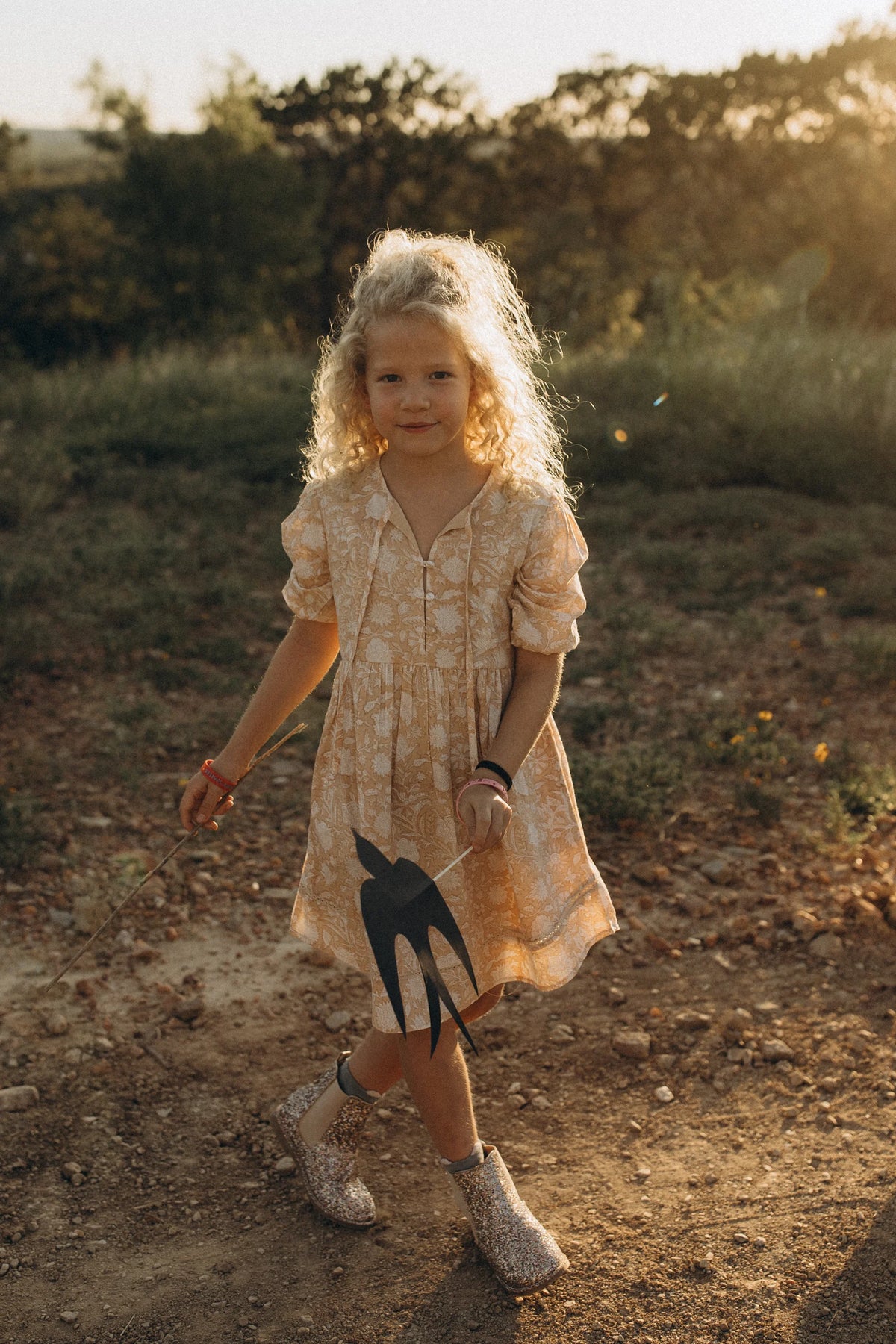 Leona Girls Dress : Golden Turmeric